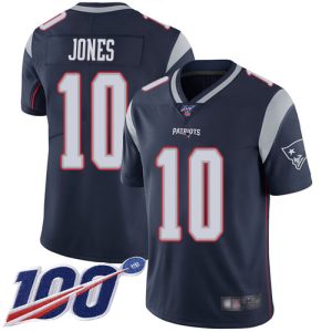 patriots #10 mac jones navy blue team color youth stitched nfl 100th season vapor limited elite jersey