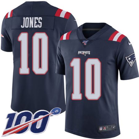 patriots #10 mac jones navy blue youth stitched nfl limited rush 100th season wholesale jersey