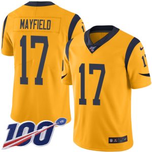 Rams #17 Baker Mayfield Gold Youth Stitched NFL Limited Rush 100th Season Jersey