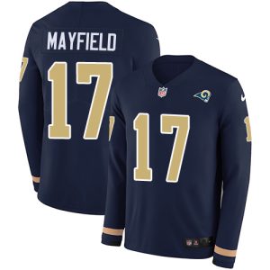 rams #17 baker mayfield navy blue team color youth stitched nfl limited therma long sleeve wholesale jersey