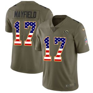 elite Rams #17 Baker Mayfield Olive/USA Flag Youth Stitched NFL Limited 2024 Salute To Service Jersey