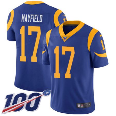 Rams #17 Baker Mayfield Royal Blue Alternate Youth Stitched NFL 100th Season Vapor Untouchable Limited Jersey