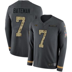 ravens #7 rashod bateman anthracite salute to service youth stitched nfl limited therma long sleeve elite jersey