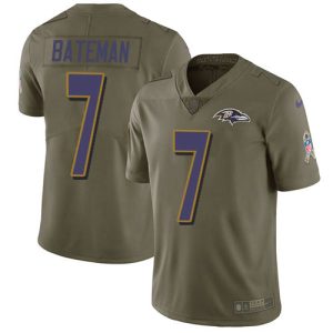 Ravens #7 Rashod Bateman Olive Youth Stitched NFL Limited 2024 Salute To Service Jersey