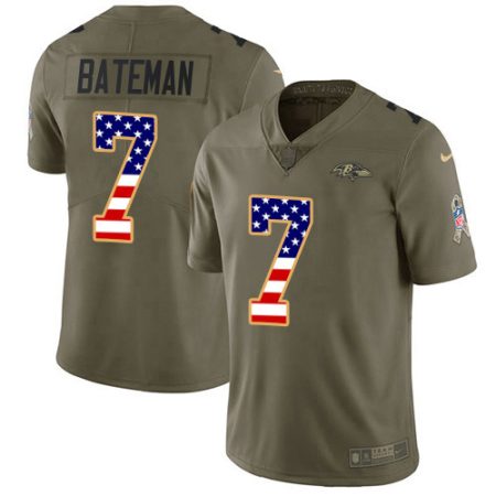 Ravens #7 Rashod Bateman Olive/USA Flag Youth Stitched NFL Limited 2024 Salute To Service Jersey