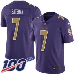 Ravens #7 Rashod Bateman Purple Youth Stitched NFL Limited Rush 100th Season Jersey