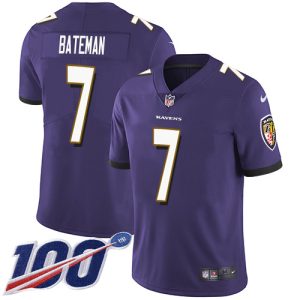 Ravens #7 Rashod Bateman Purple Team Color Youth Stitched NFL 100th Season Vapor Untouchable Limited Jersey