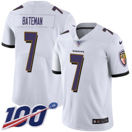 cheap Ravens #7 Rashod Bateman White Youth Stitched NFL 100th Season Vapor Untouchable Limited Jersey