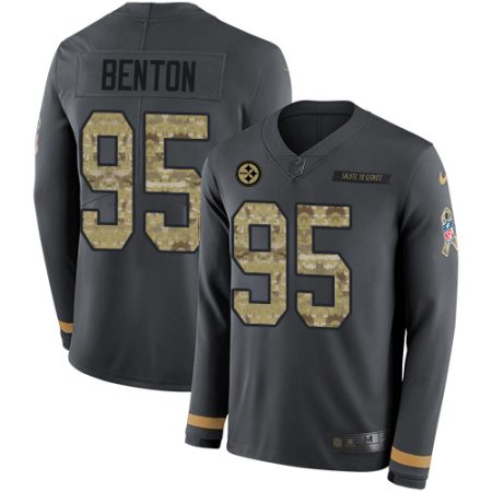 Steelers #95 Keeanu Benton Anthracite Salute to Service Youth Stitched NFL Limited Therma Long Sleeve Jersey