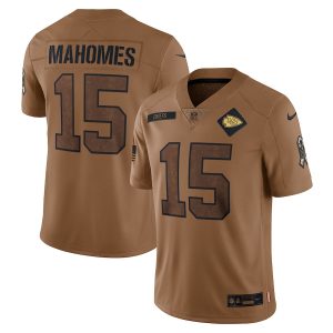 elite Kansas City Chiefs #15 Patrick Mahomes Men's 2024 Salute To Service Limited Jersey - Brown