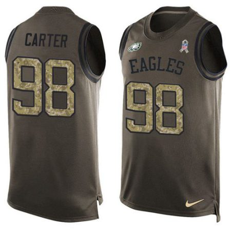 Eagles #98 Jalen Carter Green Men's Stitched NFL Limited Salute To Service Tank Top Jersey