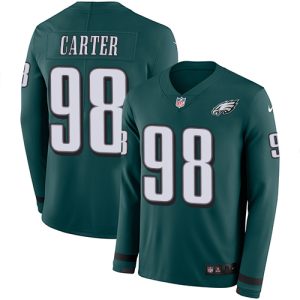 cheap Eagles #98 Jalen Carter Green Team Color Men's Stitched NFL Limited Therma Long Sleeve Jersey