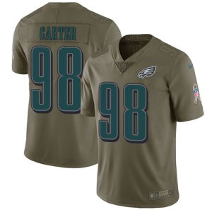 cheap Eagles #98 Jalen Carter Olive Men's Stitched NFL Limited 2024 Salute To Service Jersey