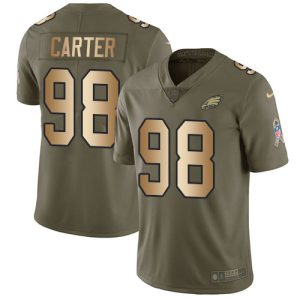 Eagles #98 Jalen Carter Olive/Gold Men's Stitched NFL Limited 2024 Salute To Service Jersey