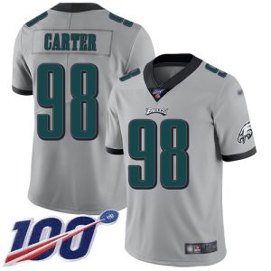 cheap Eagles #98 Jalen Carter Silver Men's Stitched NFL Limited Inverted Legend 100th Season Jersey