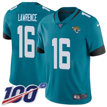 jaguars #16 trevor lawrence teal green alternate men's stitched nfl 100th season vapor limited elite jersey