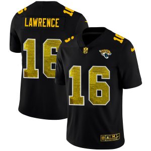 elite Jacksonville Jaguars #16 Trevor Lawrence Men's Black Golden Sequin Vapor Limited NFL Jersey