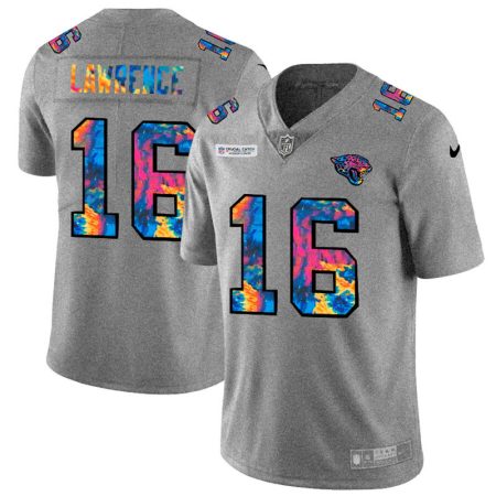 jacksonville jaguars #16 trevor lawrence men's multi-color 2024 nfl crucial catch nfl wholesale jersey greyheather