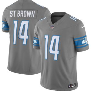 Detroit Lions #14 Amon-Ra St. Brown Men's Silver Vapor F.U.S.E. Limited Jersey