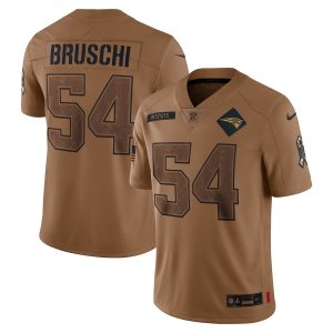 cheap New England Patriots #54 Tedy Bruschi Men's 2024 Salute To Service Limited Jersey - Brown