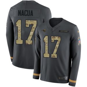 Rams #17 Puka Nacua Anthracite Salute to Service Men's Stitched NFL Limited Therma Long Sleeve Jersey