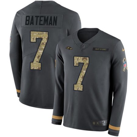 elite Ravens #7 Rashod Bateman Anthracite Salute to Service Men's Stitched NFL Limited Therma Long Sleeve Jersey