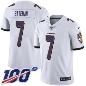 wholesale Ravens #7 Rashod Bateman White Men's Stitched NFL 100th Season Vapor Untouchable Limited Jersey