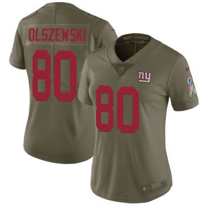 Giants #80 Gunner Olszewski Olive Women's Stitched NFL Limited 2017 Salute To Service Jersey