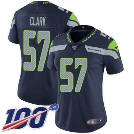 Seahawks #57 Frank Clark Steel Blue Team Color Women's Stitched NFL 100th Season Vapor Untouchable Limited Jersey