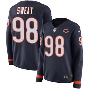 Bears #98 Montez Sweat Navy Blue Team Color Women's Stitched NFL Limited Therma Long Sleeve Jersey