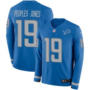 Lions #19 Donovan Peoples-Jones Blue Team Color Youth Stitched NFL Limited Therma Long Sleeve Jersey