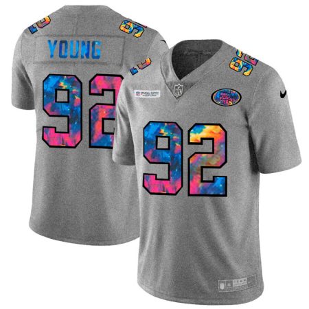 San Francisco 49ers #92 Chase Young Men's Multi-Color 2020 NFL Crucial Catch NFL Jersey Greyheather