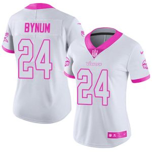 Vikings #24 Camryn Bynum White/Pink Women's Stitched NFL Limited Rush Fashion Jersey