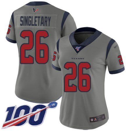 elite Texans #26 Devin Singletary Gray Women's Stitched NFL Limited Inverted Legend 100th Season Jersey