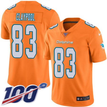 dolphins #83 chase claypool orange men's stitched nfl limited rush 100th season elite jersey