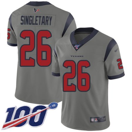 Texans #26 Devin Singletary Gray Youth Stitched NFL Limited Inverted Legend 100th Season Jersey