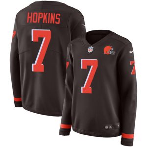 browns #7 dustin hopkins brown team color women's stitched nfl limited therma long sleeve wholesale jersey