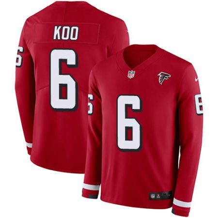 wholesale Falcons #6 Younghoe Koo Red Team Color Men's Stitched NFL Limited Therma Long Sleeve Jersey