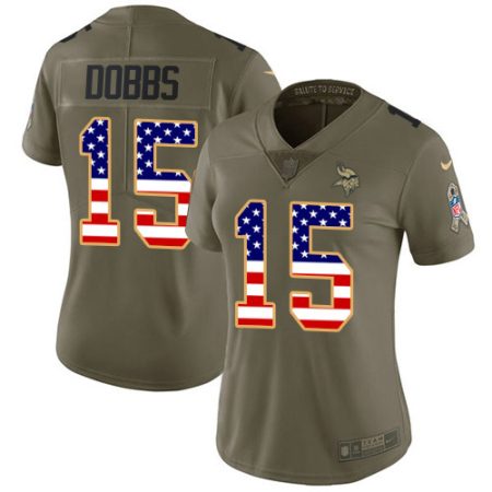 wholesale Vikings #15 Josh Dobbs Olive/USA Flag Women's Stitched NFL Limited 2017 Salute To Service Jersey