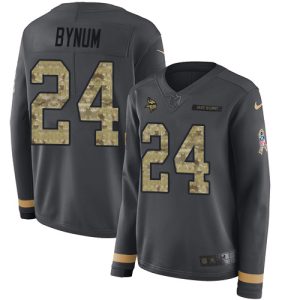 vikings #24 camryn bynum anthracite salute to service women's stitched nfl limited therma long sleeve elite jersey