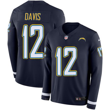 Chargers #12 Derius Davis Navy Blue Team Color Men's Stitched NFL Limited Therma Long Sleeve Jersey