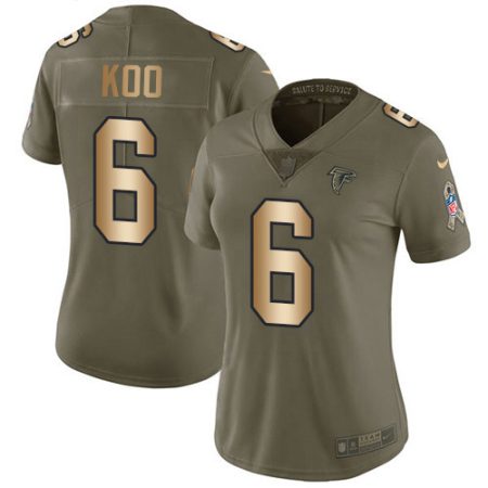 wholesale Falcons #6 Younghoe Koo Olive/Gold Stitched Women's NFL Limited 2017 Salute To Service Jersey