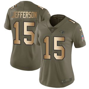 Falcons #15 Van Jefferson Olive/Gold Stitched Women's NFL Limited 2017 Salute To Service Jersey