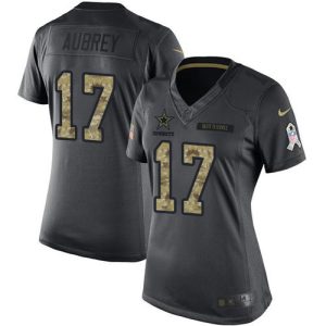 Cowboys #17 Brandon Aubrey Black Women's Stitched NFL Limited 2016 Salute to Service Jersey