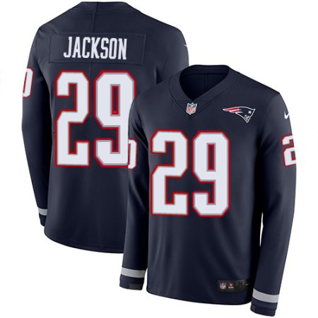 elite Patriots #29 J.C. Jackson Navy Blue Team Color Men's Stitched NFL Limited Therma Long Sleeve Jersey