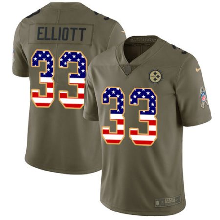 Steelers #33 Jalen Elliott Olive/USA Flag Youth Stitched NFL Limited 2017 Salute To Service Jersey