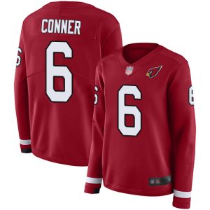 elite Cardinals #6 James Conner Red Team Color Women's Stitched NFL Limited Therma Long Sleeve Jersey