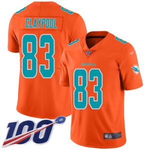 dolphins #83 chase claypool orange men's stitched nfl limited inverted legend 100th season elite jersey