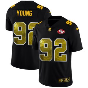 cheap San Francisco 49ers #92 Chase Young Men's Black Golden Sequin Vapor Limited NFL Jersey