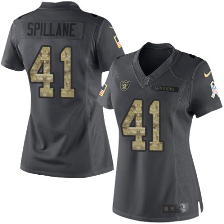 raiders #41 robert spillane black women's stitched nfl limited 2016 salute to service wholesale jersey